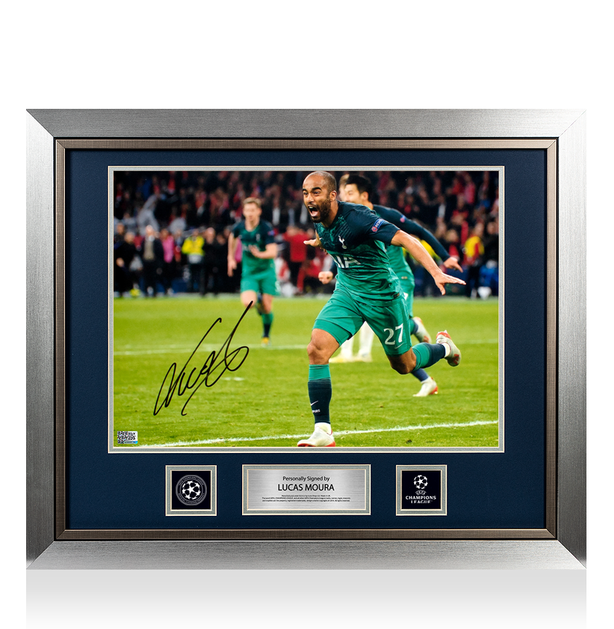 Lucas Moura Official UEFA Champions League Signed and Framed Tottenham Hotspur Photo: Semi Final Goal vs Ajax