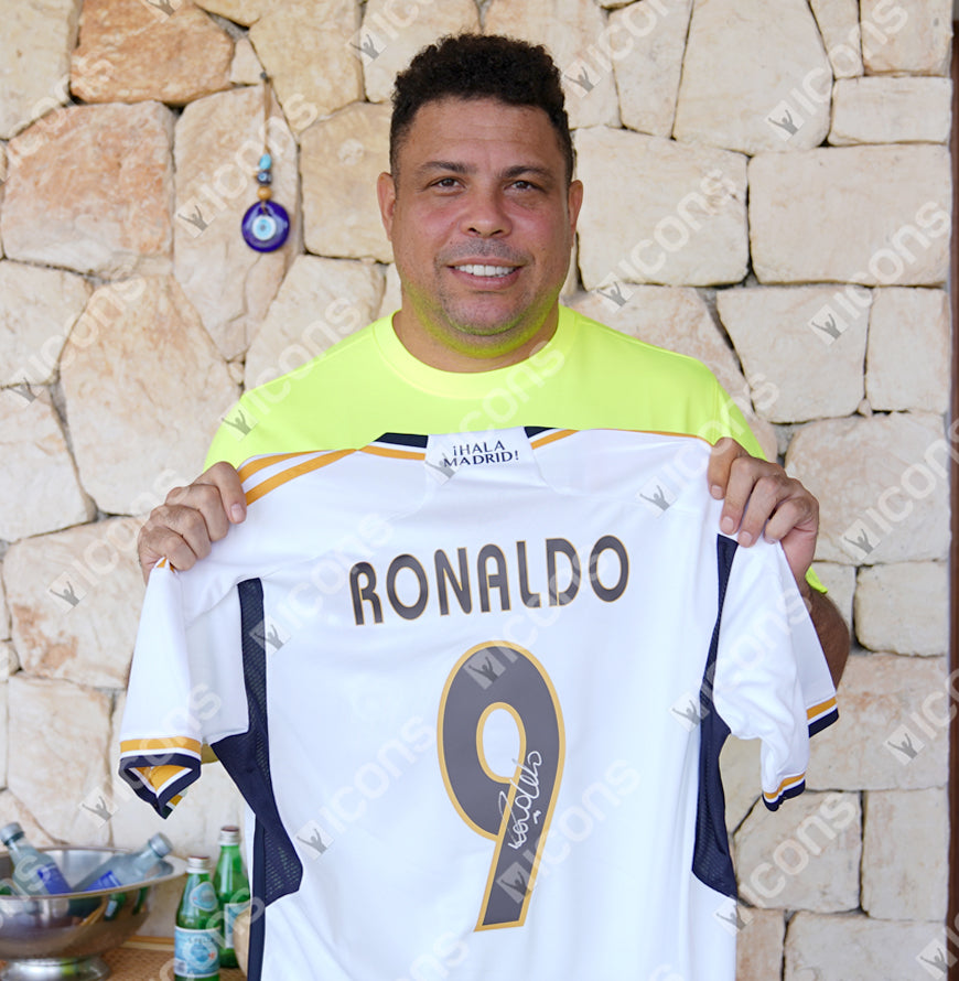 Ronaldo Official UEFA Champions League Back Signed and Framed Modern Real Madrid CF Home Shirt with Fan Style Numbers