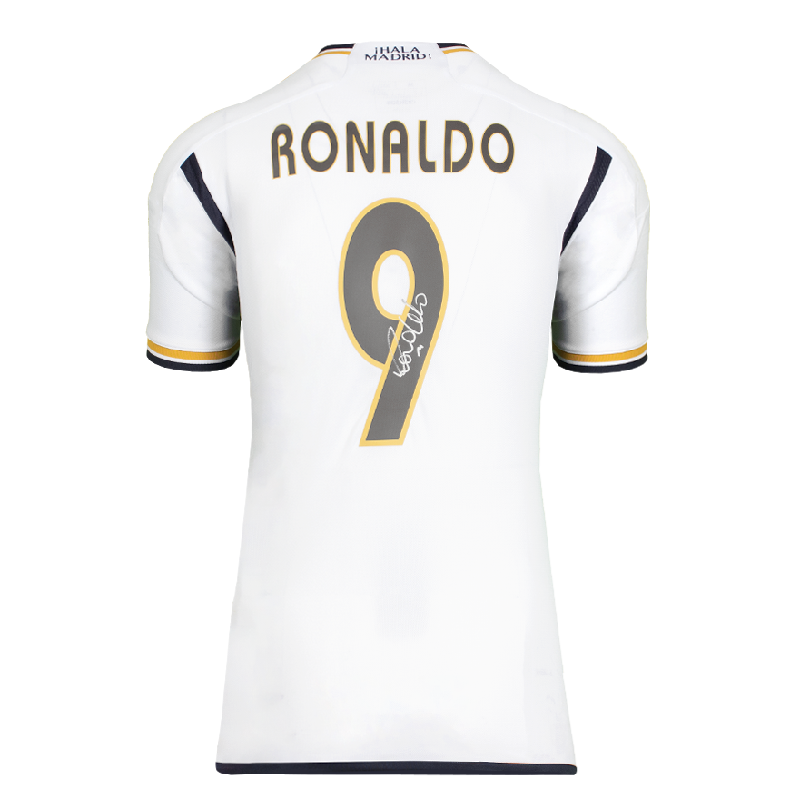 Ronaldo Official UEFA Champions League Back Signed and Framed Modern Real Madrid CF Home Shirt with Fan Style Numbers