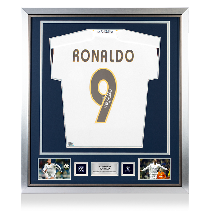 Ronaldo Official UEFA Champions League Back Signed and Framed Modern Real Madrid CF Home Shirt with Fan Style Numbers