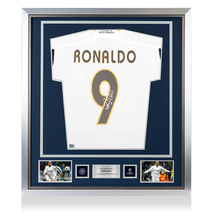 Ronaldo Official UEFA Champions League Back Signed and Framed Modern Real Madrid CF Home Shirt with Fan Style Numbers