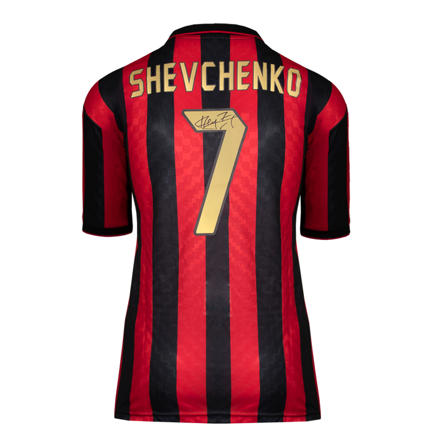 Andriy Shevchenko Official UEFA Champions League Back Signed and Framed AC Milan 1996 Home Shirt with Fan Style Numbers