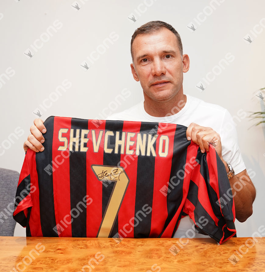 Andriy Shevchenko Official UEFA Champions League Back Signed and Framed AC Milan 1996 Home Shirt with Fan Style Numbers