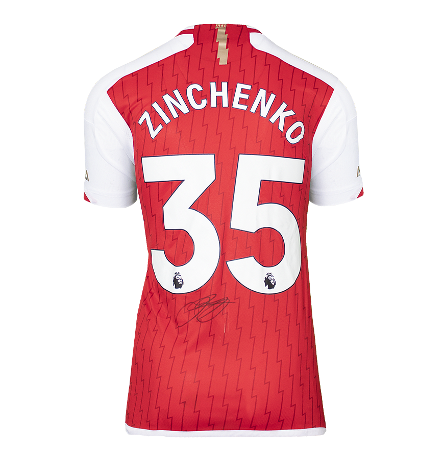 Oleksandr Zinchenko Official UEFA Champions League Back Signed and Framed Arsenal 2023-24 Home Shirt