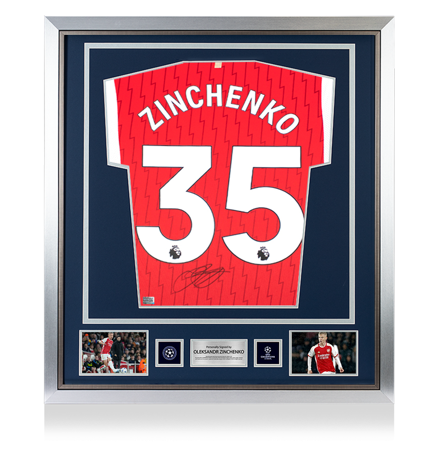 Oleksandr Zinchenko Official UEFA Champions League Back Signed and Framed Arsenal 2023-24 Home Shirt