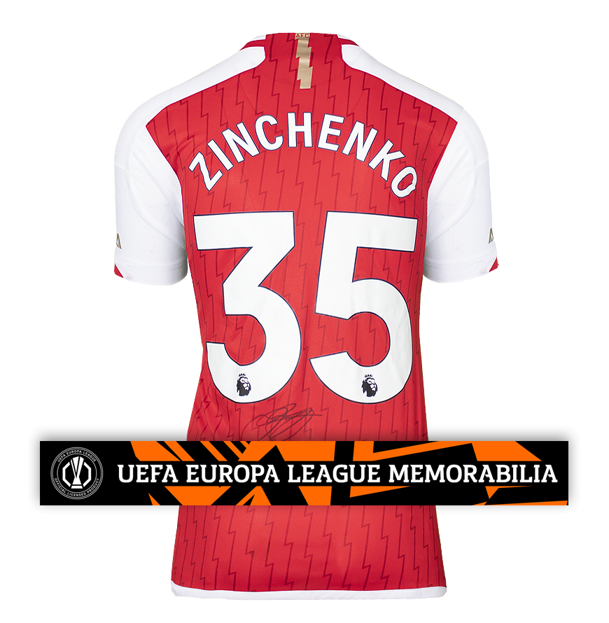 Oleksandr Zinchenko Official UEFA Europa League Back Signed Arsenal 2023-24 Home Shirt