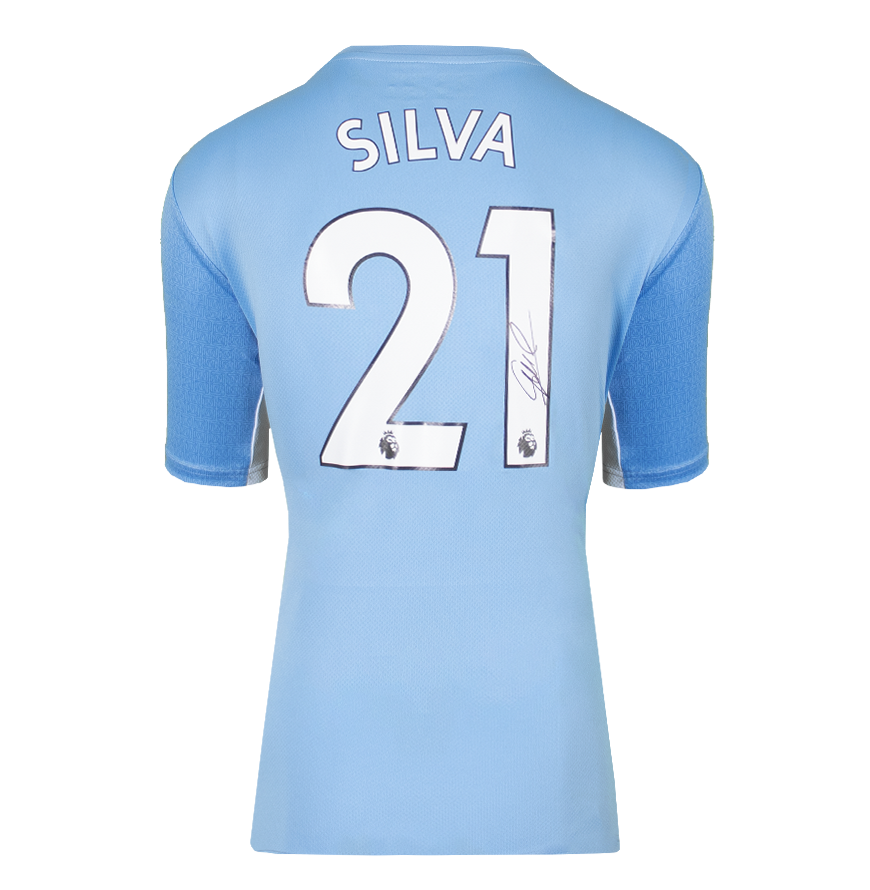 David Silva Official UEFA Champions League Back Signed and Hero Framed Manchester City 2021-22 Home Shirt