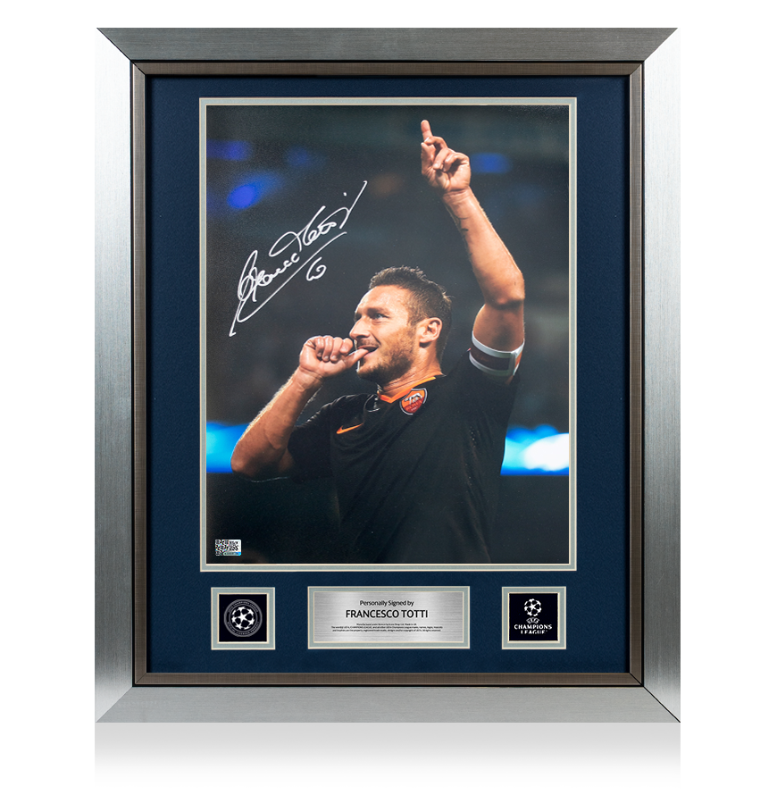 Francesco Totti Official UEFA Champions League Signed and Framed AS Roma Photo: Champions League Goal