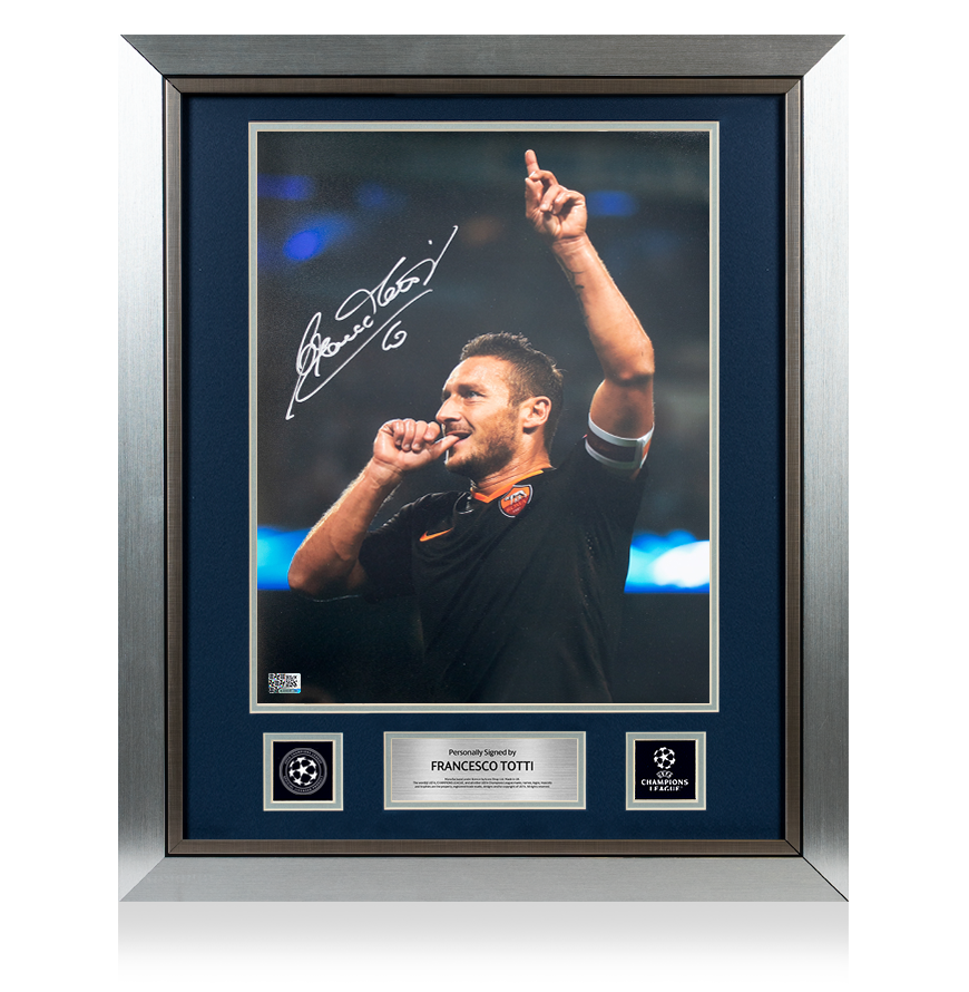 Francesco Totti Official UEFA Champions League Signed and Framed AS Roma Photo: Champions League Goal