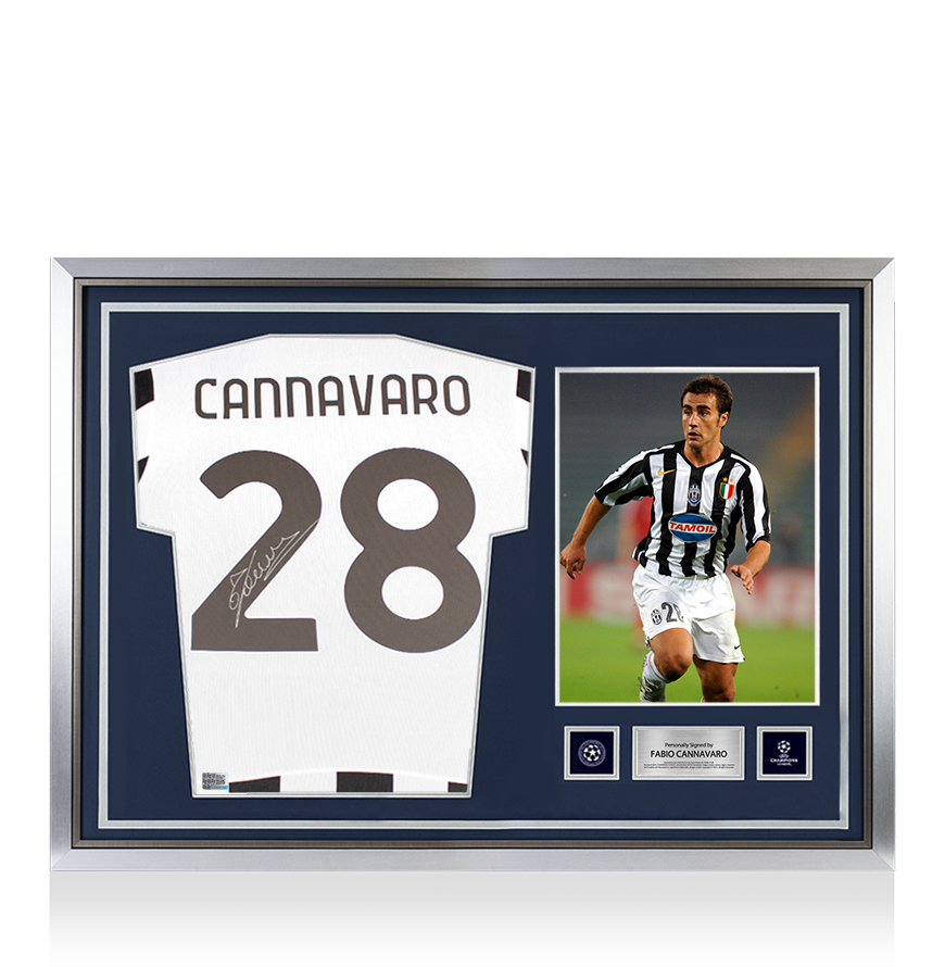 Fabio Cannavaro Official UEFA Champions League Back Signed and Hero Framed Juventus 2021-22 Home Shirt