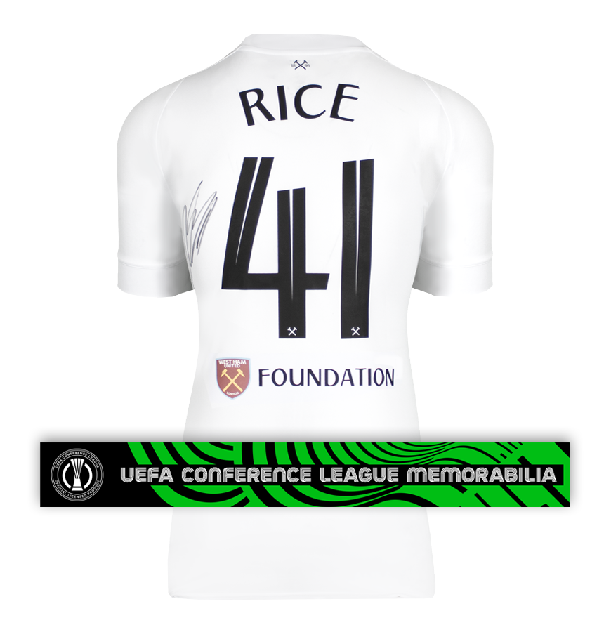Declan Rice Official UEFA Conference League Back Signed West Ham United 2022-23 Third Shirt: 2023 UECL Final Edition