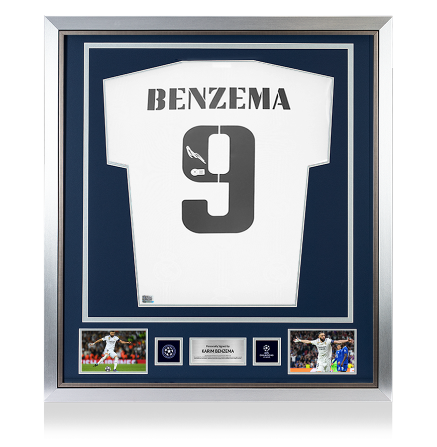 Karim Benzema Official UEFA Champions League Back Signed and Framed Real Madrid 2022-23 Home Shirt