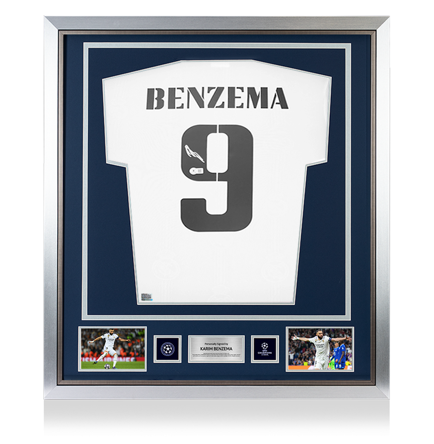 Karim Benzema Official UEFA Champions League Back Signed and Framed Real Madrid 2022-23 Home Shirt