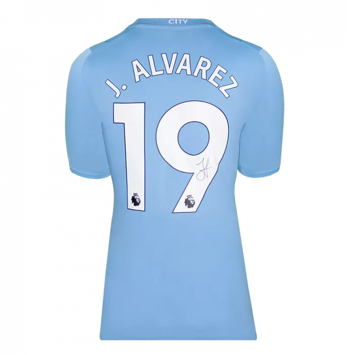 Julian Alvarez ufficiale UEFA Champions League Back e incorniciato Manchester City 2023-24 Shirt casalingo