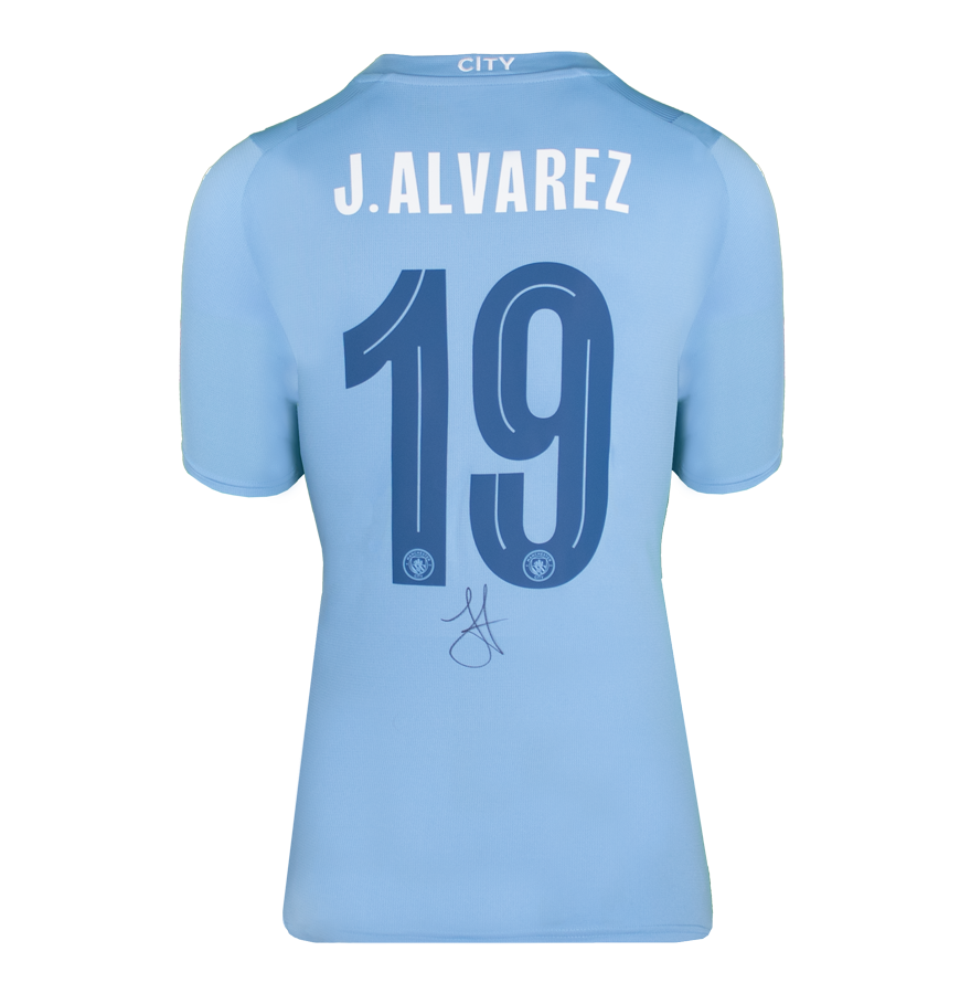Julian Alvarez Official UEFA Champions League Back Signed and Hero Framed Manchester City 2023-24 Home Shirt