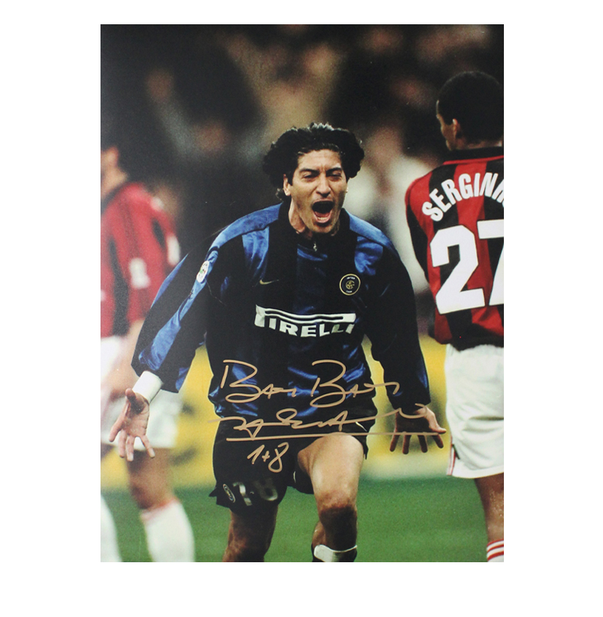 Ivan Zamorano Official UEFA Champions League Signed and Framed Internazionale Photo in Gold: Milan Derby Goal