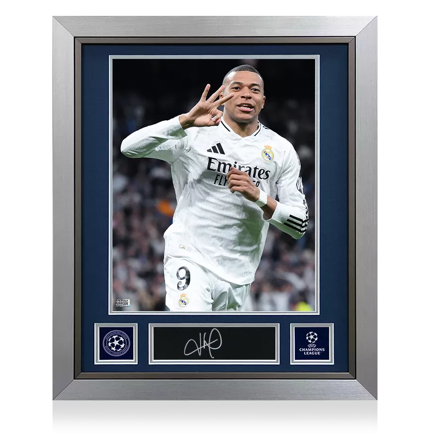 Kylian Mbappe Official UEFA Champions League Signed Plaque and Photo Frame