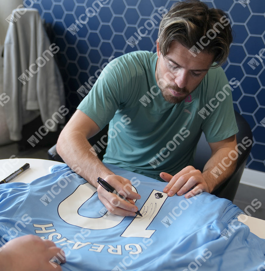 Jack Grealish Official UEFA Champions League Back Signed and Hero Framed Manchester City 2023-24 Home Shirt