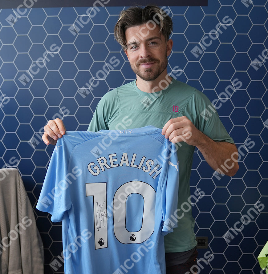 Jack Grealish Official UEFA Champions League Back Signed and Hero Framed Manchester City 2023-24 Home Shirt