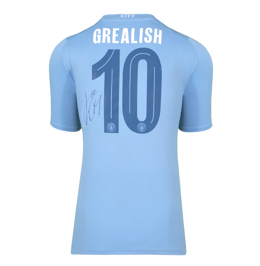 Jack Grealish Official UEFA Champions League Back Signed and Framed Manchester City 2023-24 Home Shirt