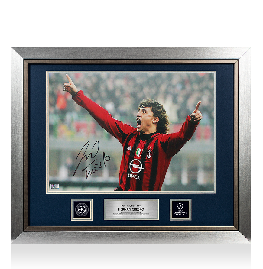 Hernan Crespo Official UEFA Champions League Signed and Framed AC Milan Photo: Celebration