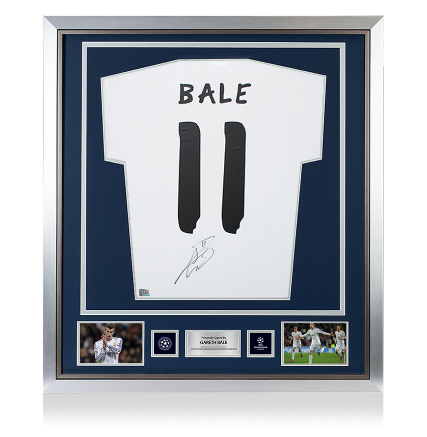 Gareth Bale Official UEFA Champions League Back Signed and Framed Real Madrid Modern Home Shirt with Fan Style Numbers