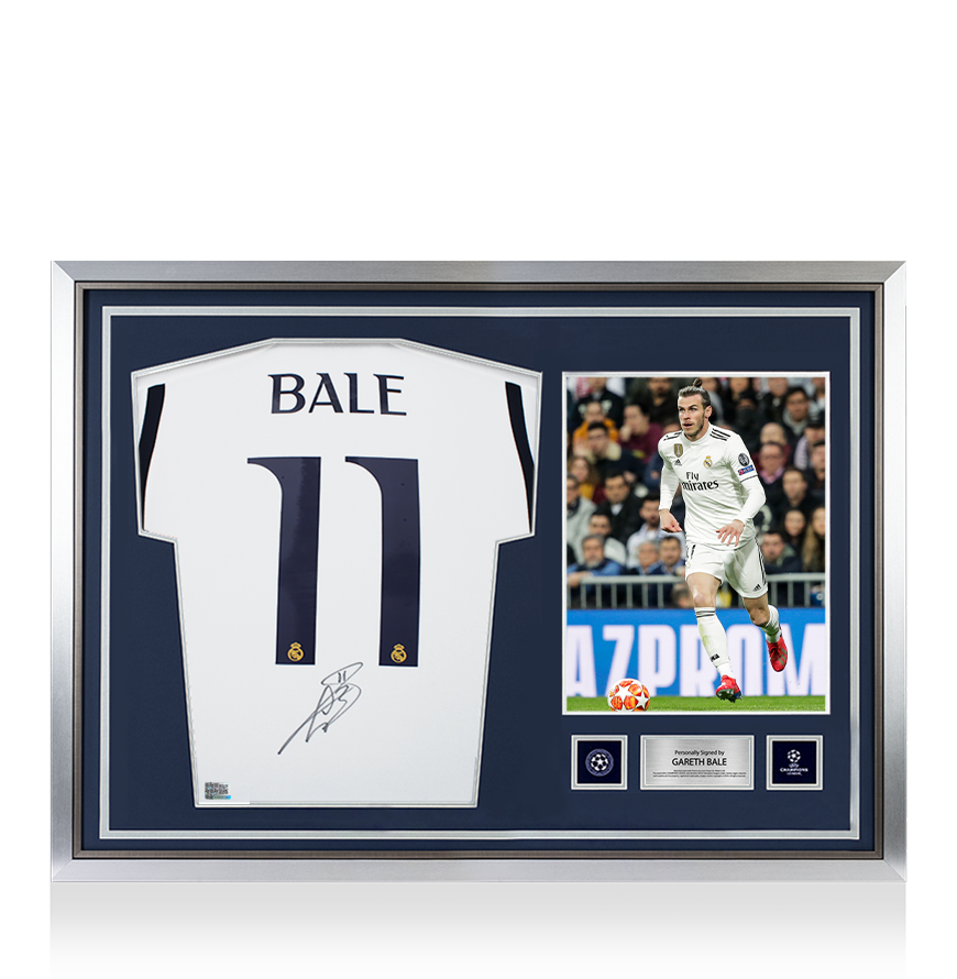 Gareth Bale Official UEFA Champions League Back Signed and Hero Framed Real Madrid 2023-24 Home Shirt