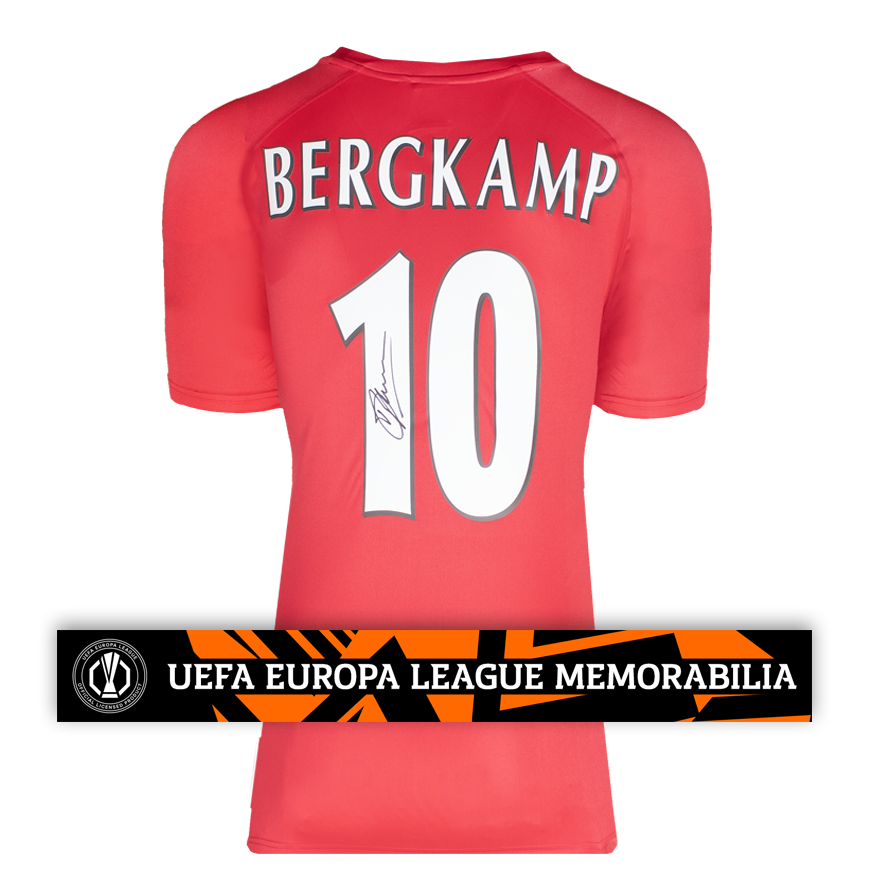 Dennis Bergkamp Official UEFA Europa League Back Signed Arsenal T-Shirt with Fan Style Numbers