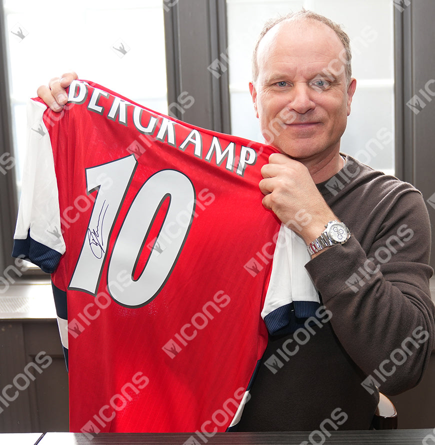 Dennis Bergkamp Official UEFA Champions League Back Signed and Hero Framed Arsenal Icon Home Shirt with Fan Style Numbers