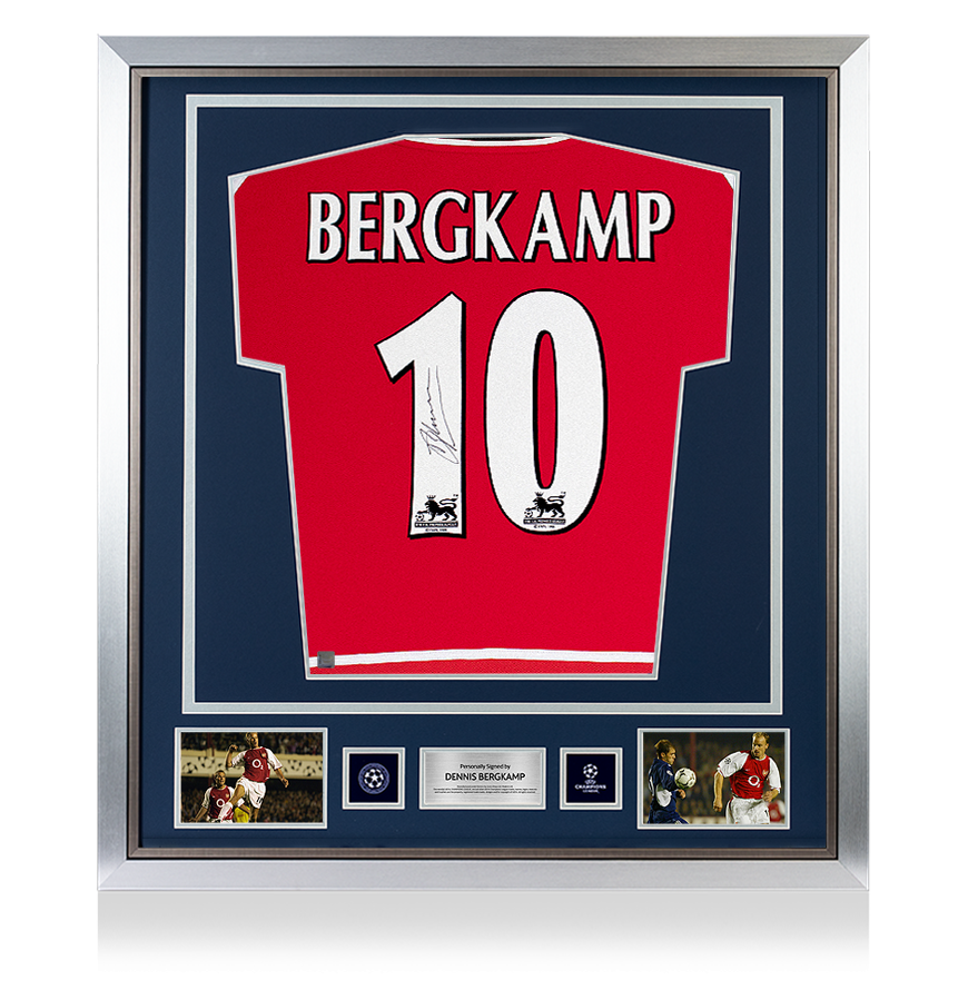 Dennis Bergkamp Official UEFA Champions League Back Signed and Framed Arsenal 2002-04 Home Shirt
