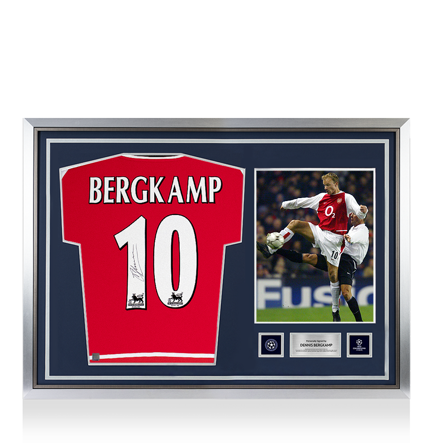 Dennis Bergkamp Official UEFA Champions League Back Signed and Hero Framed Arsenal 2002-04 Home Shirt