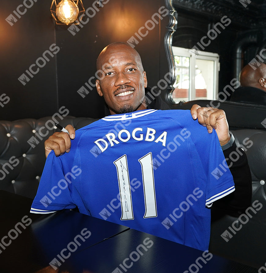 Didier Drogba Official UEFA Champions League Back Signed and Framed Chelsea 2000-01 Home Shirt with Fan Style Numbers