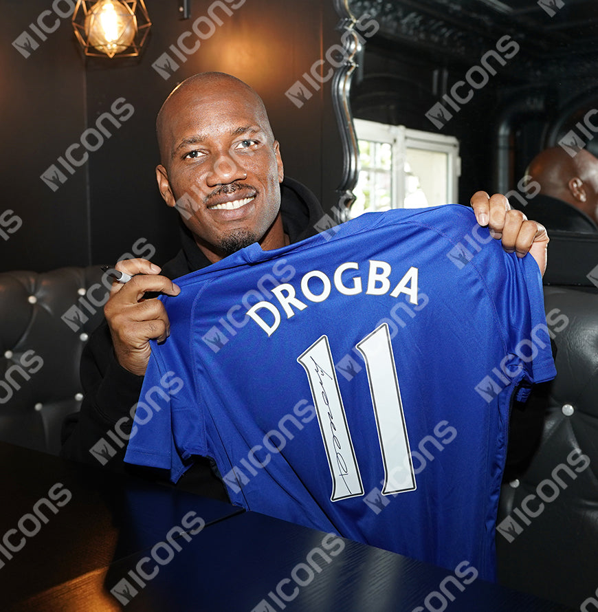Didier Drogba Official UEFA Champions League Back Signed and Hero Framed Chelsea T-Shirt with Fan Style Numbers