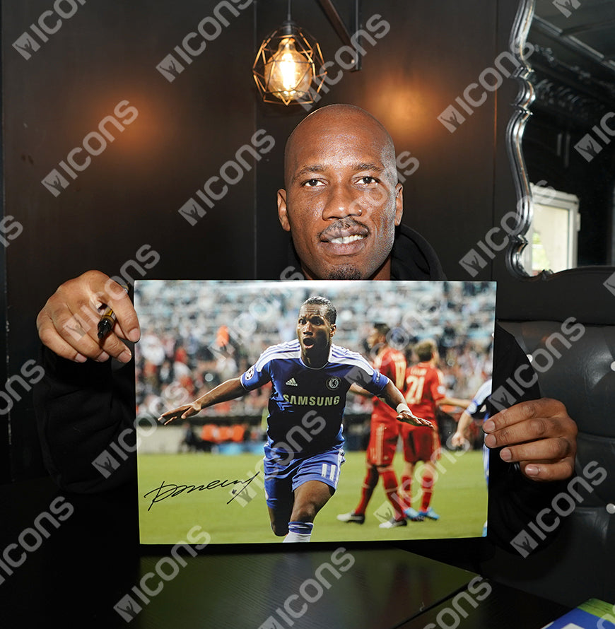 Didier Drogba Official UEFA Champions League Signed and Framed Chelsea Photo: 2012 Final Goal