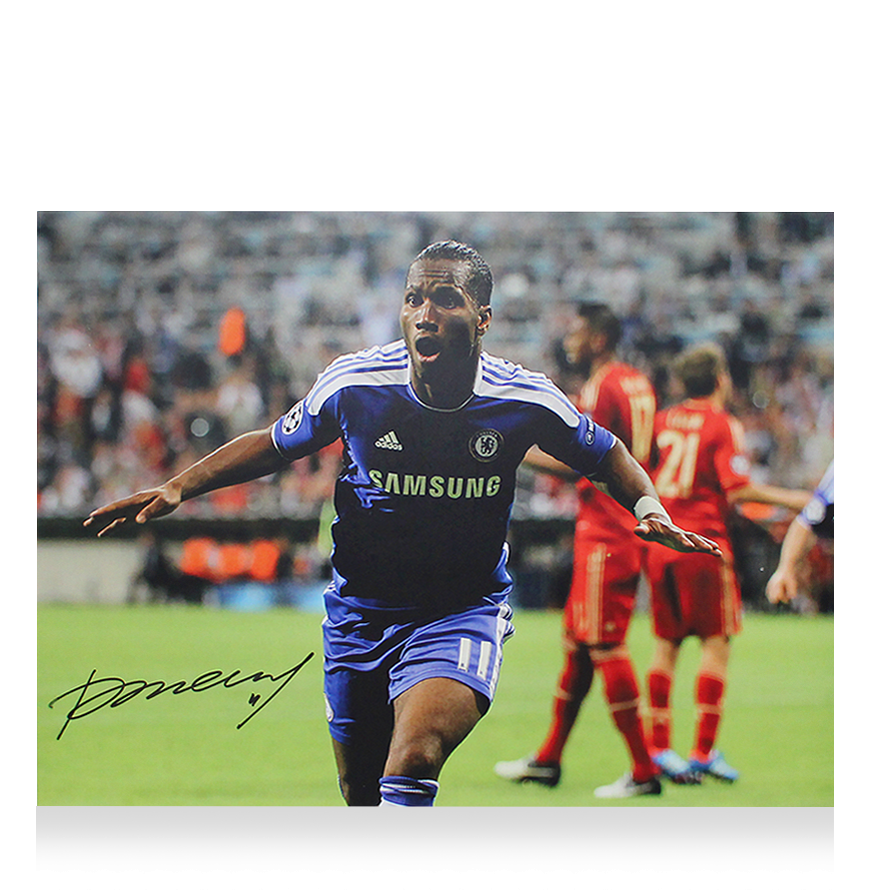 Didier Drogba Official UEFA Champions League Signed and Framed Chelsea Photo: 2012 Final Goal
