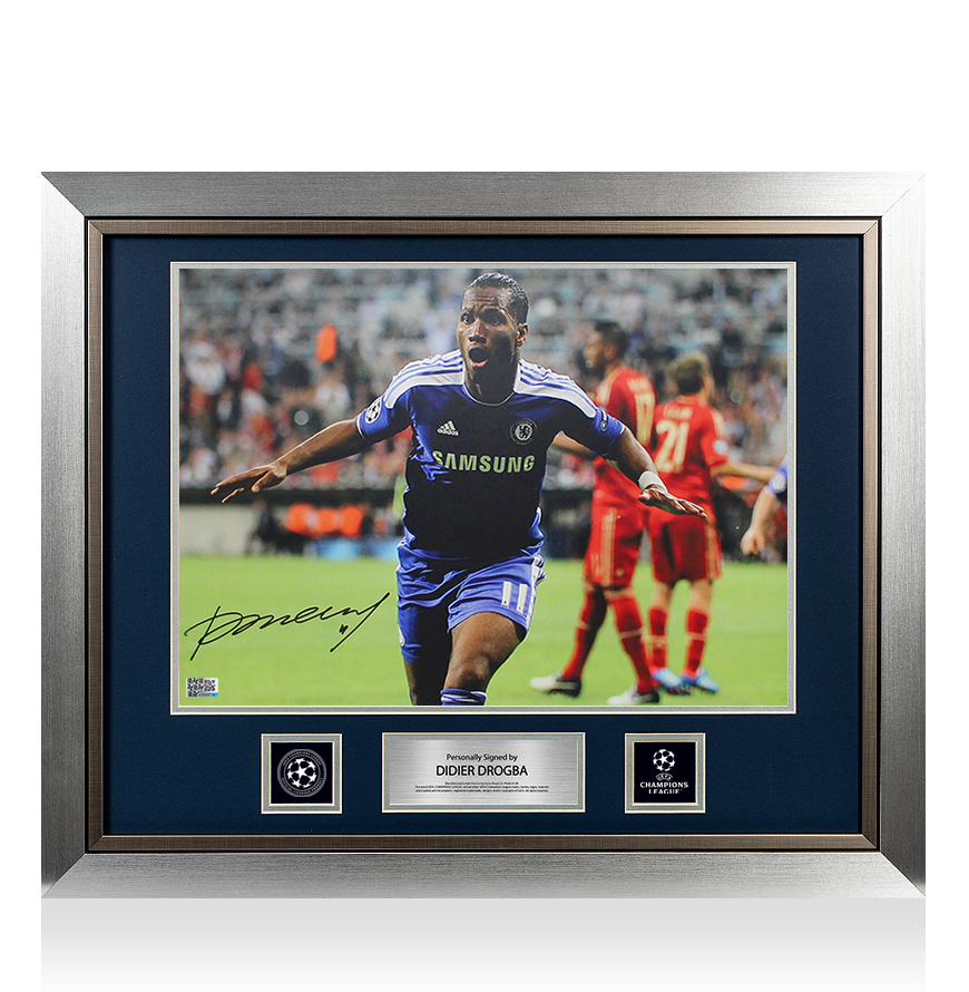 Didier Drogba Official UEFA Champions League Signed and Framed Chelsea Photo: 2012 Final Goal