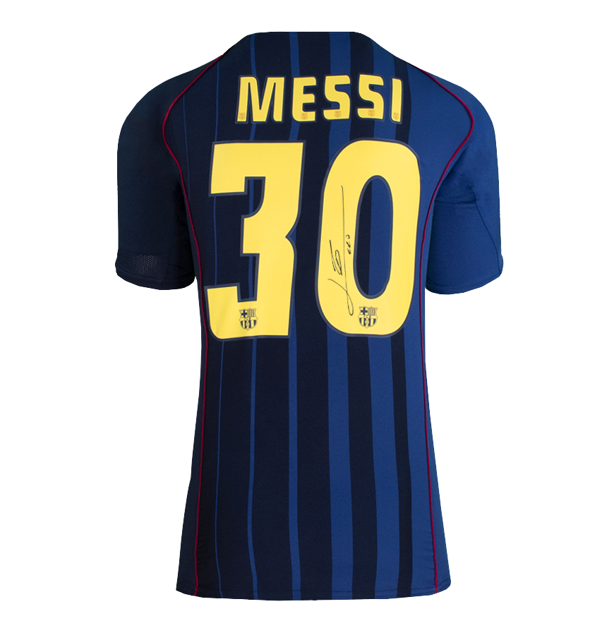 Lionel Messi Official UEFA Champions League Official Back Signed and Hero Framed FC Barcelona 2004-05 Away Shirt