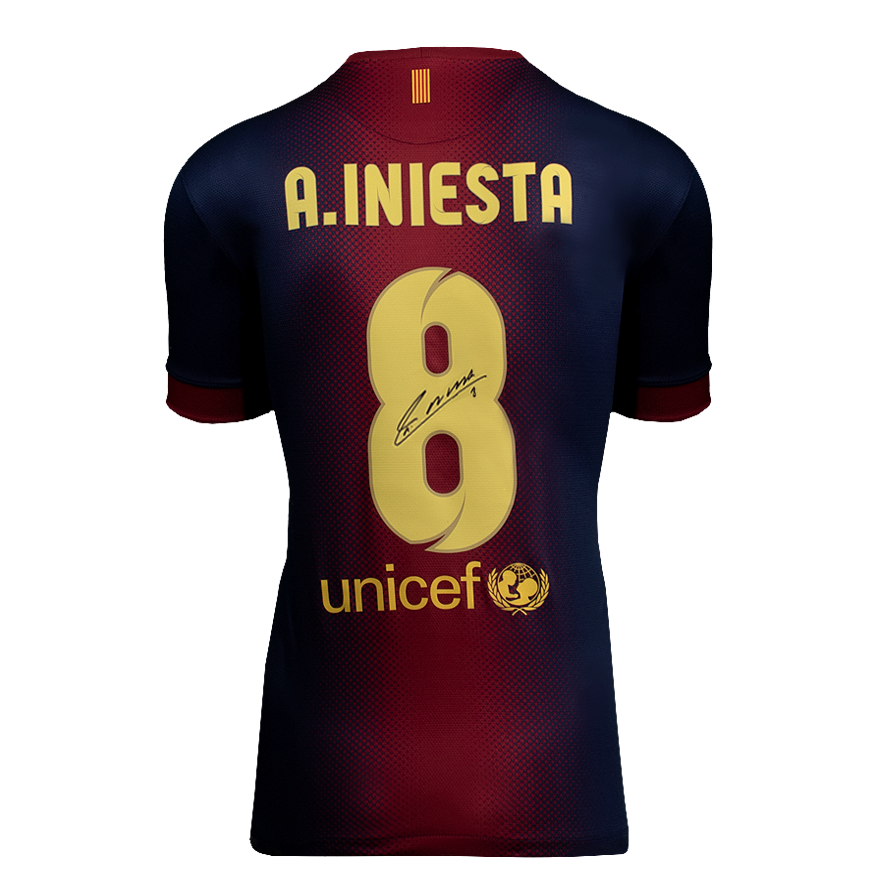 Andres Iniesta Official UEFA Champions League Back Signed and Framed FC Barcelona 2012-13 Home Shirt