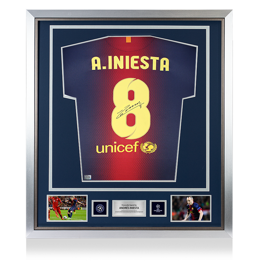 Andres Iniesta Official UEFA Champions League Back Signed and Framed FC Barcelona 2012-13 Home Shirt