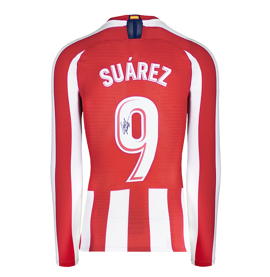 Luis Suarez Official UEFA Champions League Back Signed and Framed Atletico Madrid 2019-20 Home Shirt with Fan Style Number