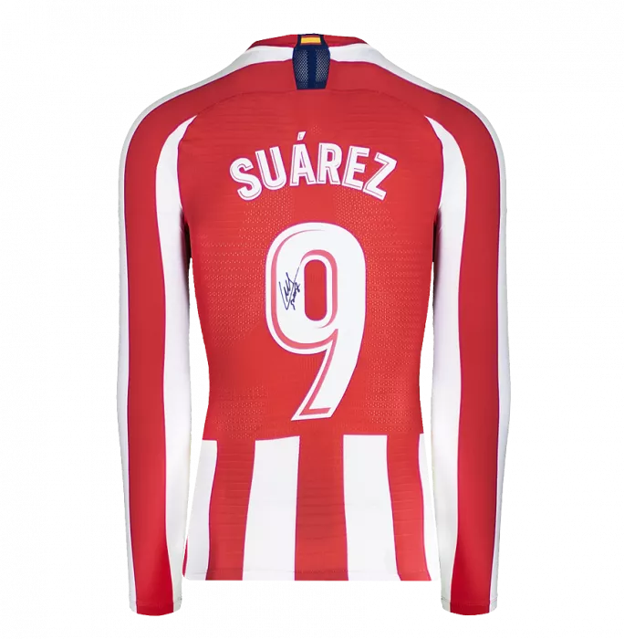 Luis Suarez Offizieller UEFA Champions League Back unterschrieben und Held-gerahmter Atletico Madrid 2019-20 Home-Shirt mit Fan-Stil-Nummer
