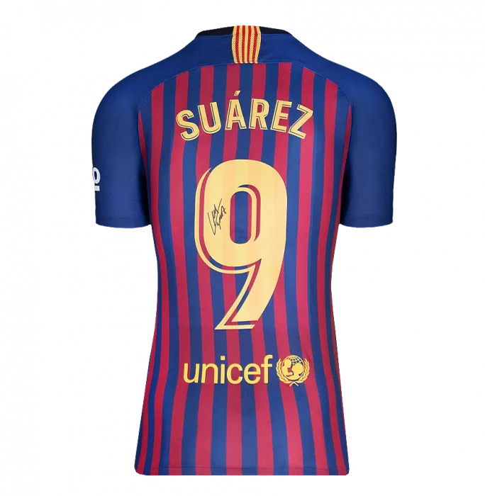 Luis Suarez Offizieller UEFA Champions League Back unterschrieben und gerahmt FC Barcelona 2018-19 Home-Shirt mit Fan-Stil-Nummer