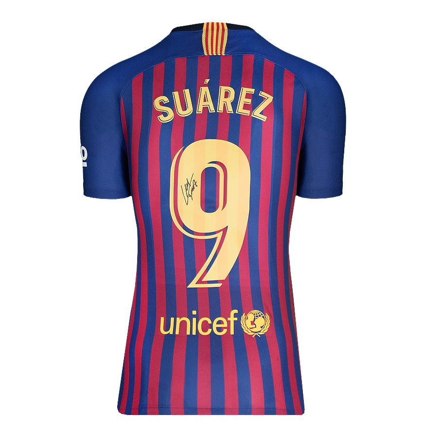 Luis Suarez Official UEFA Champions League Back Signed and Hero Framed FC Barcelona 2018-19 Home Shirt with Fan Style Number