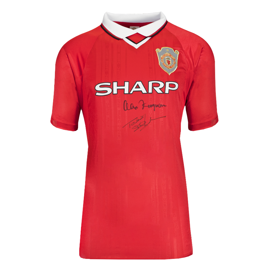 Teddy Sheringham & Sir Alex Ferguson Official UEFA Champions League Signed and Hero Framed Manchester United 1999 Home Shirt