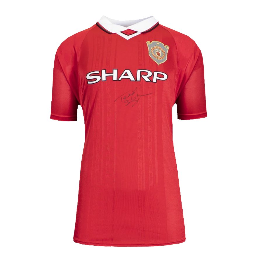 Teddy Sheringham Official UEFA Champions League Front Signed and Hero Framed Manchester United 1999 Home Shirt