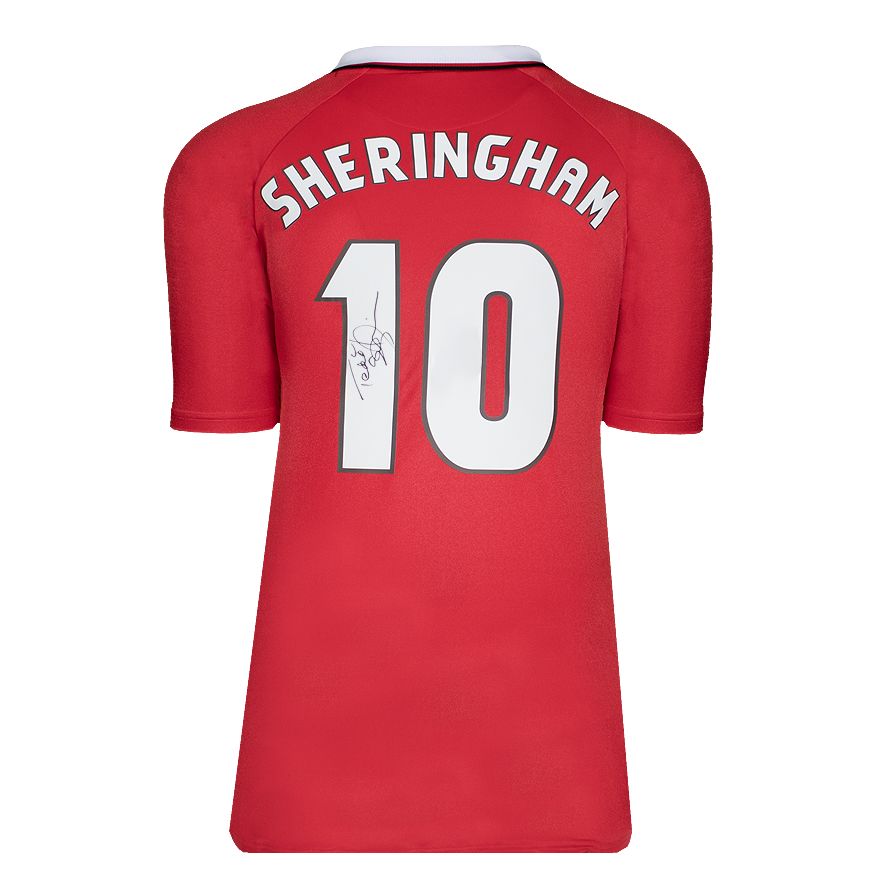 Teddy Sheringham Official UEFA Champions League Back Signed and Framed Manchester United 1999 Home Shirt