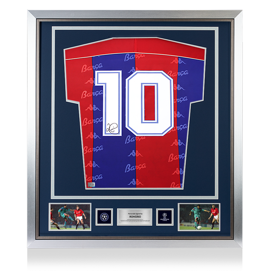 Romario Official UEFA Champions League Back Signed and Framed FC Barcelona 1992-95 Home Shirt with Fan Style Numbers