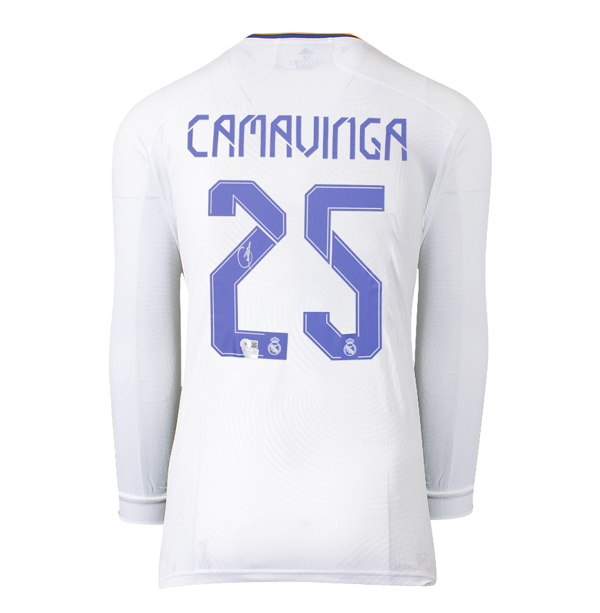 Eduardo Camavinga Official UEFA Champions League Back Signed and Framed Real Madrid 2021-22 Home Shirt