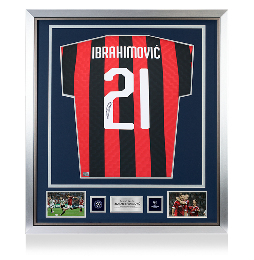 Zlatan Ibrahimovic Official UEFA Champions League Back Signed and Framed AC Milan Retro Home Shirt