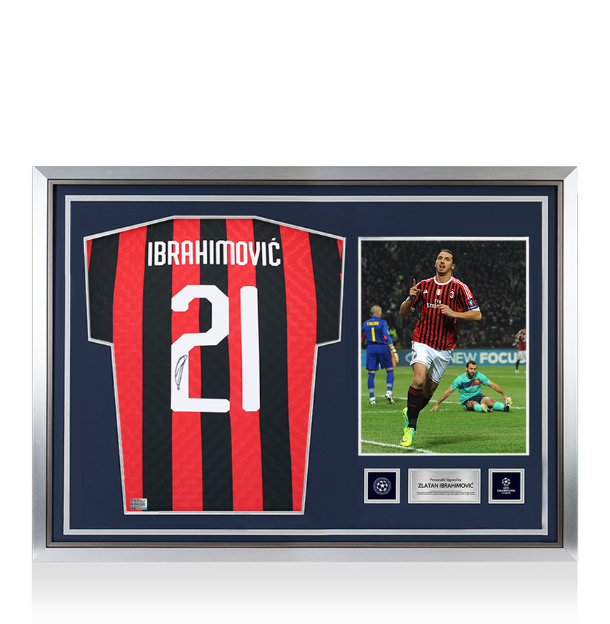 Zlatan Ibrahimovic Official UEFA Champions League Back Signed and Hero Framed AC Milan Retro Home Shirt